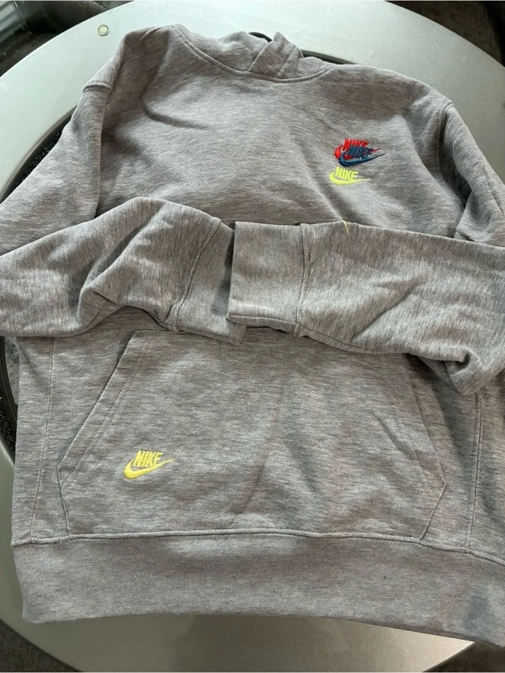 Nike Gray Hoodie with Multicolor Swoosh Logos